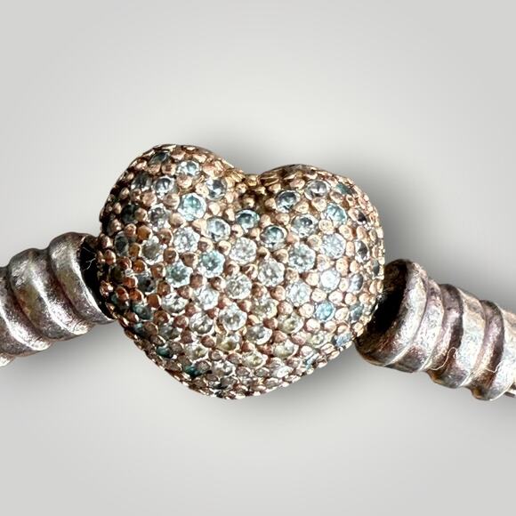 Pandora Moments Silver & Rose Gold Charm Bracelet -925 with Heart Clasp & Charms - Picture 8 of 11